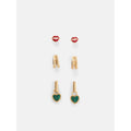 Women's Goldtone Lips Hearts and Hoop Earring Set - 3-Pair Jewelry Collection