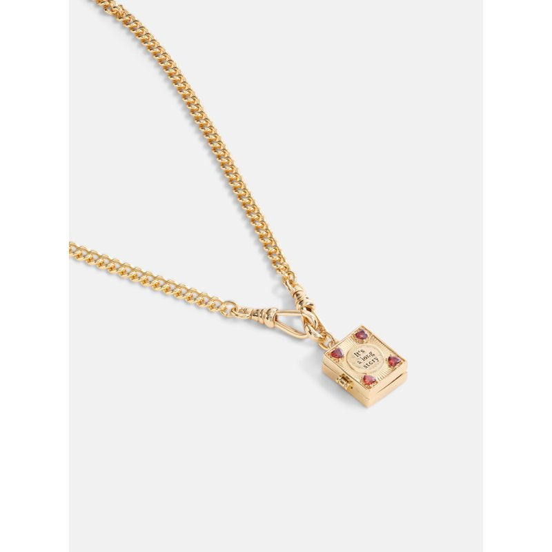 Gold-Tone Book Pendant Necklace with Cubic Zirconia for Women