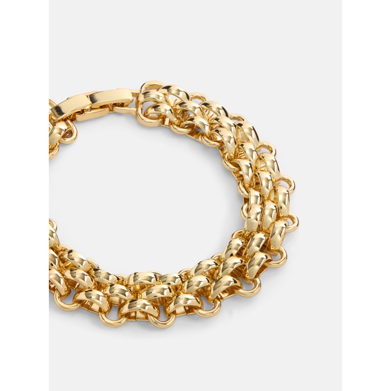 Gold Tone Chunky Link Bracelet for Women - Adjustable 7.5 Inch Jewelry
