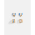 Goldtone Duo Hoop Earrings Set with Blue Enamel for Women – 2-Pair Jewelry Gift