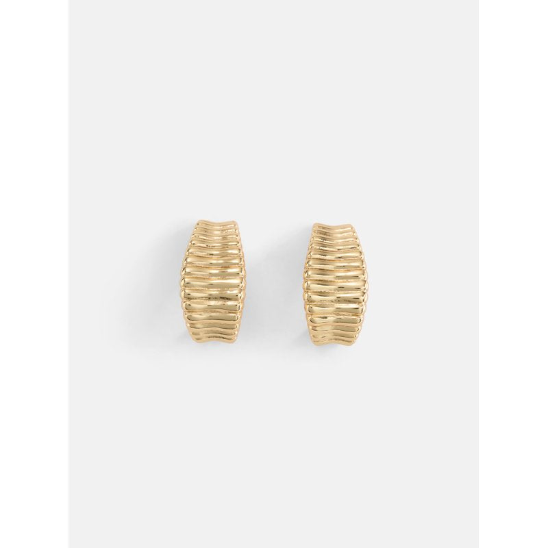 Gold-Tone J-Hoop Earrings for Women - Ribbed Statement Earrings
