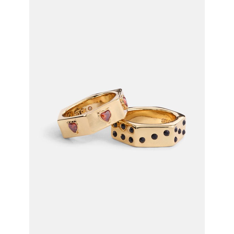 Women's Gold Tone Hexagon Ring Set with Cubic Zirconia - 2-Piece, Size 7