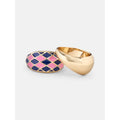 Gold Tone Enamel Dome Ring Set for Women - 2-Piece, Size 7, Modern Jewelry