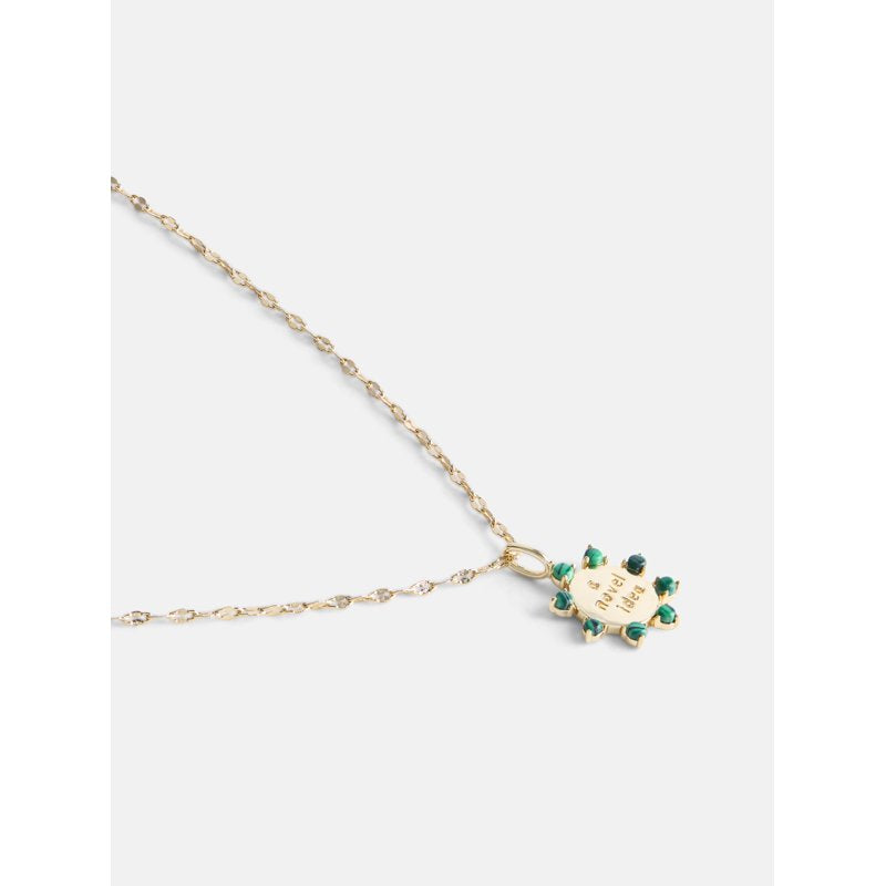 Women's Gold Plated Pendant Necklace with Malachite - Adjustable 16-18"