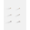 Women’s Gold-Plated Cubic Zirconia Stud Earring Set - 3 Pairs, Hypoallergenic