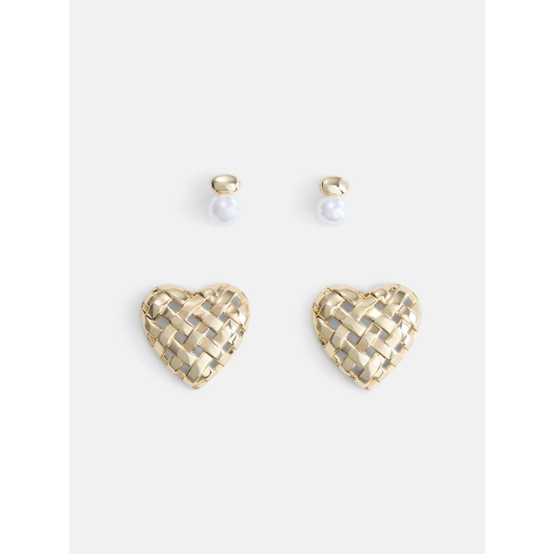 Women's Gold Plated Heart & Pearl Earring Set - Hypoallergenic Jewelry Gift