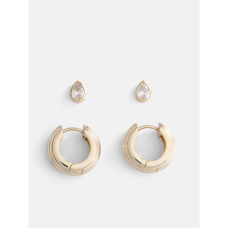 Women’s Gold-Plated Cubic Zirconia Teardrop & Hoop Earring Set - 2 Pairs