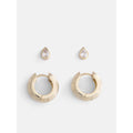 Women’s Gold-Plated Cubic Zirconia Teardrop & Hoop Earring Set - 2 Pairs