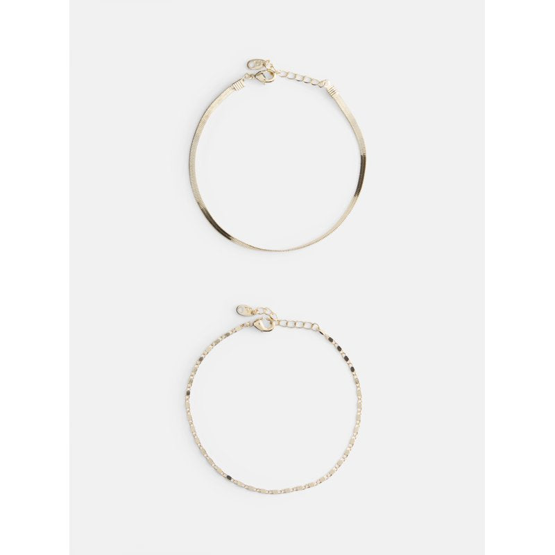 Women's Gold & Silver Layered Herringbone Bracelet Set - 14K Gold Plated, 2-Piece Jewelry