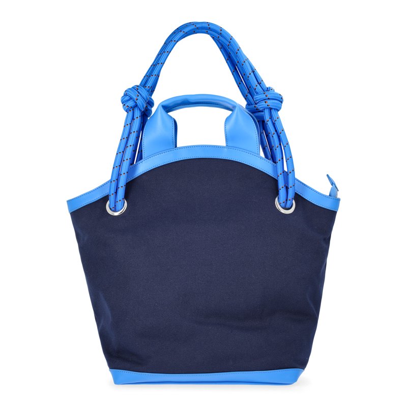 Women's Canvas Tote Bag with Rope Handles and Faux Leather Bottom