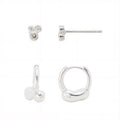 Women's Silver Plated Cubic Zirconia Hoop & Stud Earring Set - 2 Pairs