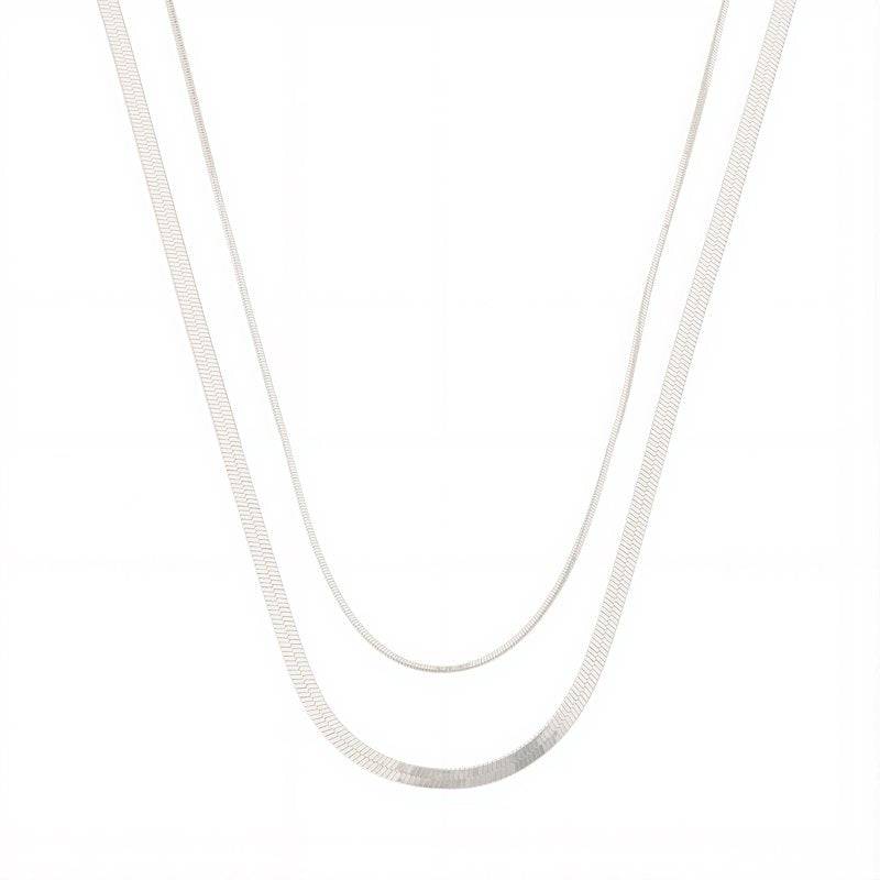 Silver Plated Layered Necklace Set for Women, Demi-Fine Jewelry 2-Piece