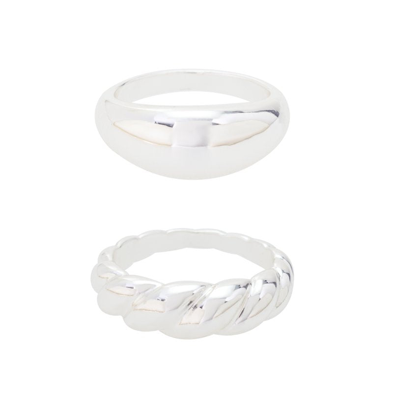 Silver Plated Ring Set for Women - 2-Piece Demi-Fine Jewelry, Size 7