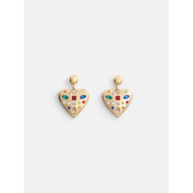 Faceted Bead Goldtone Heart Earrings for Women - Dangle Jewelry