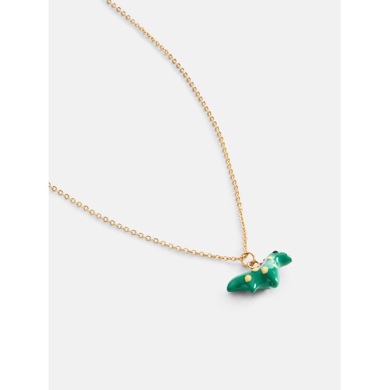 Women's Dinosaur Pendant Necklace - Goldtone 16 Inch Chain + 3 Inch Extender