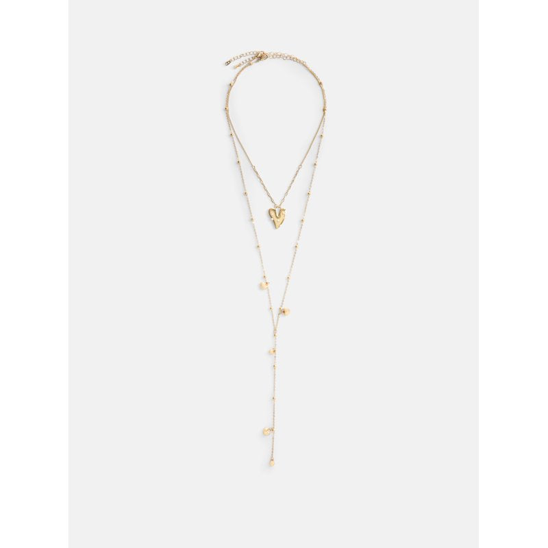 Gold Tone Layered Heart Necklace Set for Women - 2 Piece, 16 & 26 Inch Jewelry