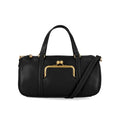 Women's Faux Leather Satchel Handbag with Kiss-Lock Pocket - Black
