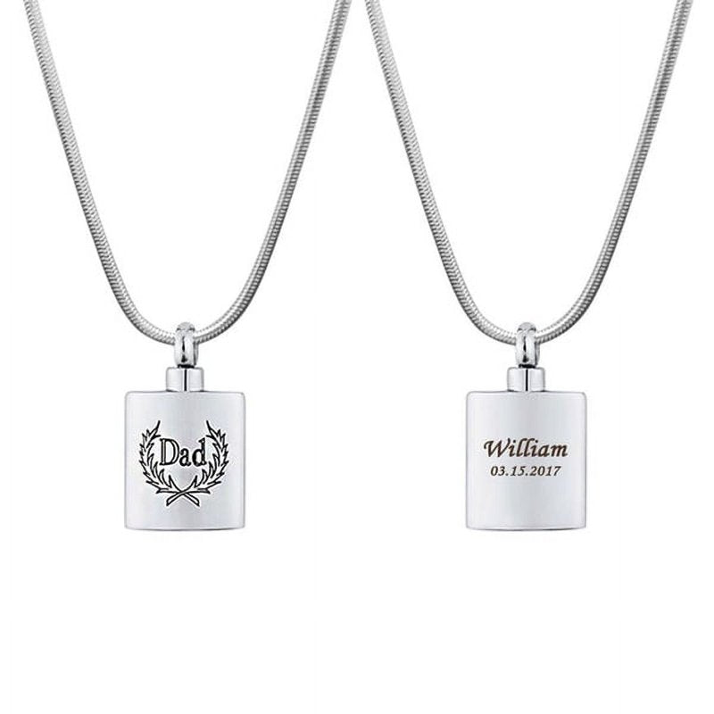 Personalized Memorial Necklace with Engraving - Cremation Urn Pendant & Chain