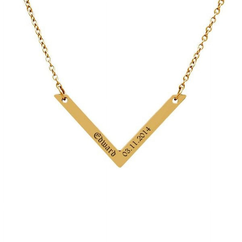 Personalized V Bar Necklace with Engraving - Gift for Her, Mother's Day, Christmas, Birthdays