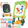 Kids Double-Sided Magnetic Whiteboard & Chalkboard Easel with Storage Tray - Dinosaur Design