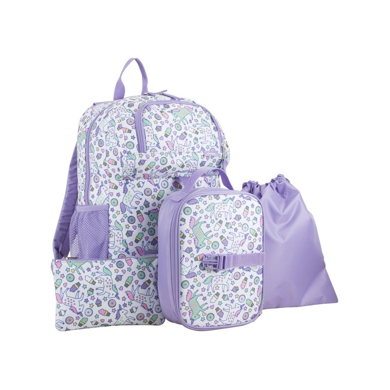 Unisex 4-Piece School Backpack Set with Lunch Box Shoe Pouch and Organizer