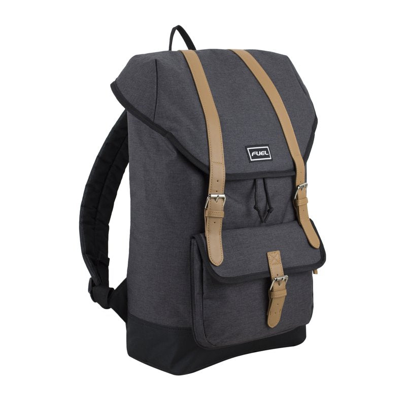 Unisex Top Loading Dual Buckle Backpack with Water-Resistant Polyester - Dark Gray