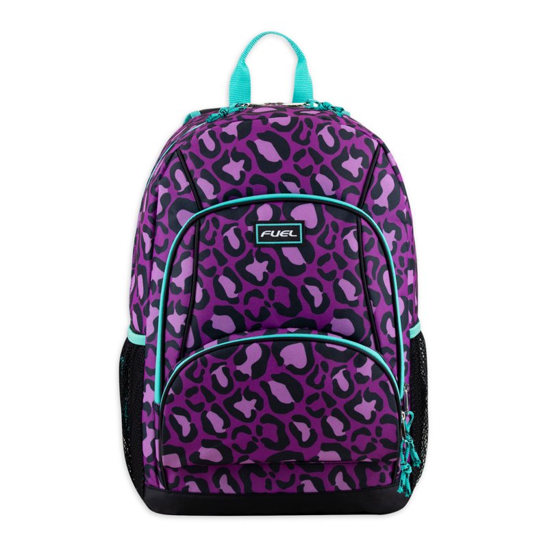 Unisex Triple Pocket Backpack with Leopard Print - Casual School & Travel Bag