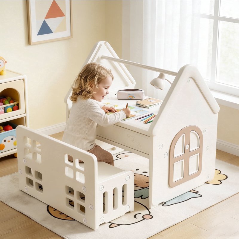 Kids 9-in-1 Activity Table with Storage, Drawing, Building & Play House
