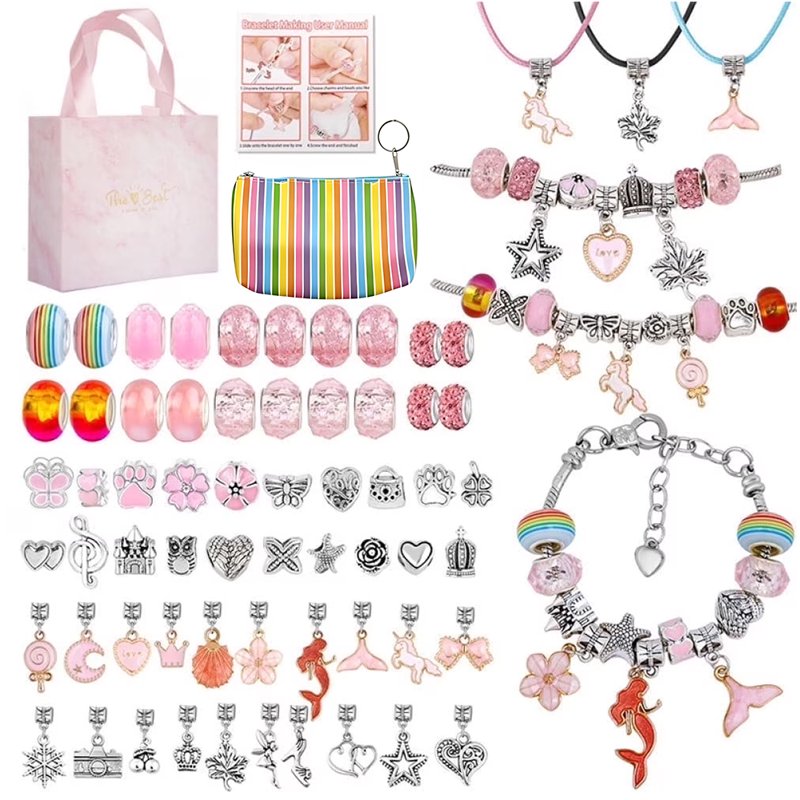 DIY Charm Bracelet Making Kit - 66 Pcs Jewelry Craft Set for Girls