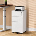 Metal 3 Drawer File Cabinet with Lock, Under Desk Office Storage, White