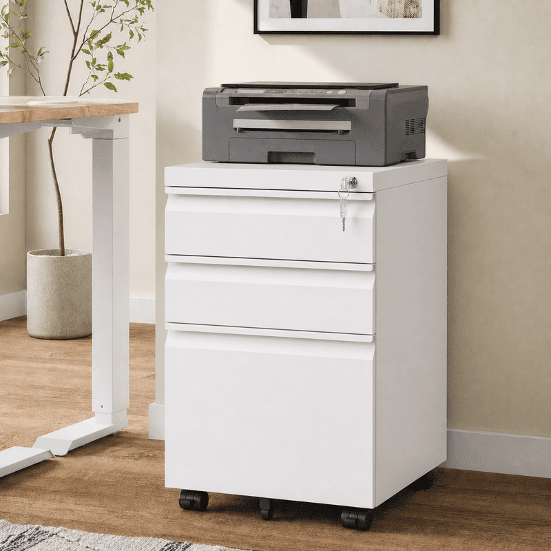 3 Drawer Metal File Cabinet with Lock - Rolling Office Storage, Fully Assembled