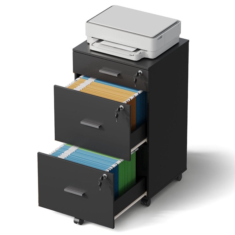 3 Drawer Lockable File Cabinet for Home Office, Mobile Storage with Keys