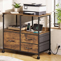 3 Drawer File Cabinet with Charging Station and Storage Shelves for Home Office