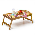 Bamboo Bed Tray Table with Folding Legs and Handles - Multi-Purpose Serving and Laptop Desk