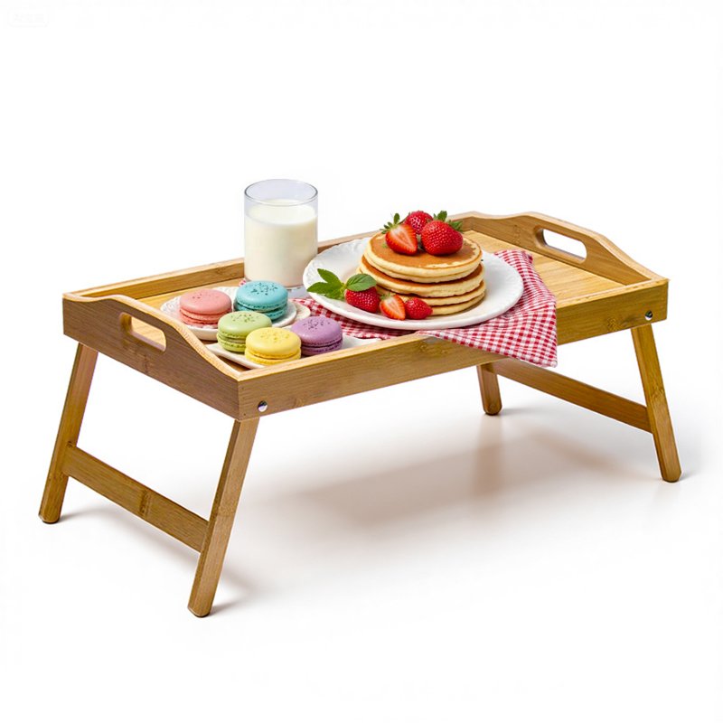 Bamboo Bed Tray Table with Folding Legs and Handles - Multi-Purpose Serving and Laptop Desk