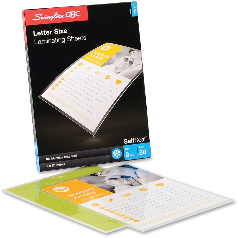Self-Sealing Laminating Sheets - Clear, 50 Pack, Letter Size, 3 Mil Thickness