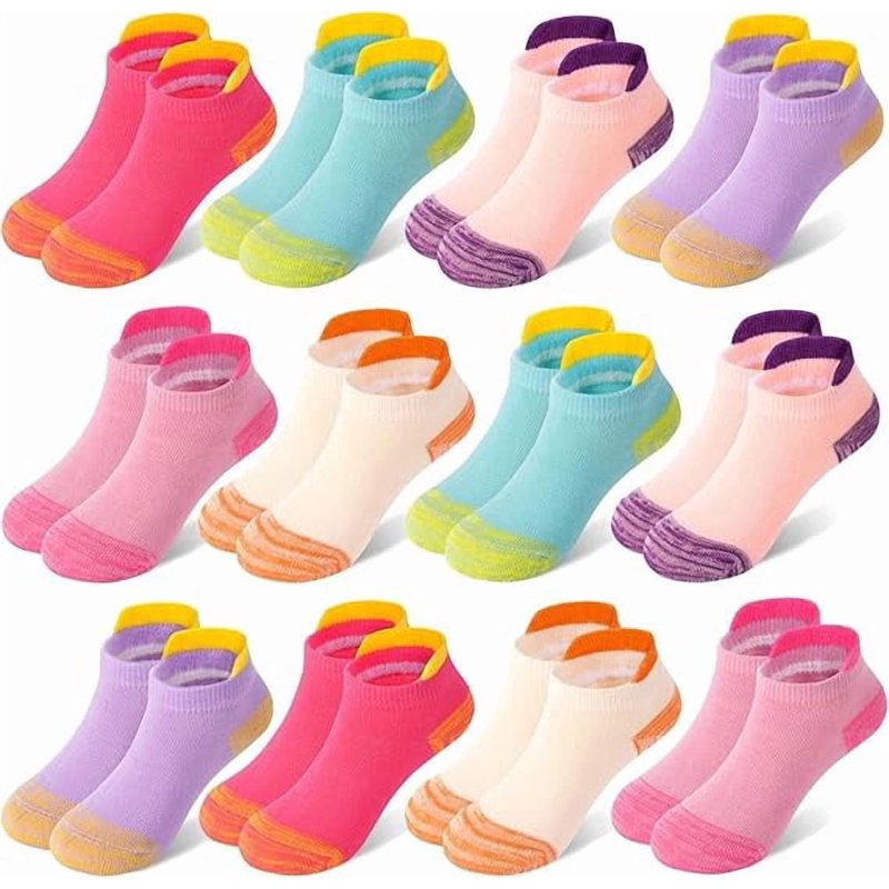 GENTABY 12 Pairs Girls Cotton Ankle Socks – Mixed Color, 4-7 Years (Variation 01)