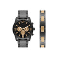 Men's Two-Tone Black and Gold Watch and Bracelet Set - Quartz, 46mm
