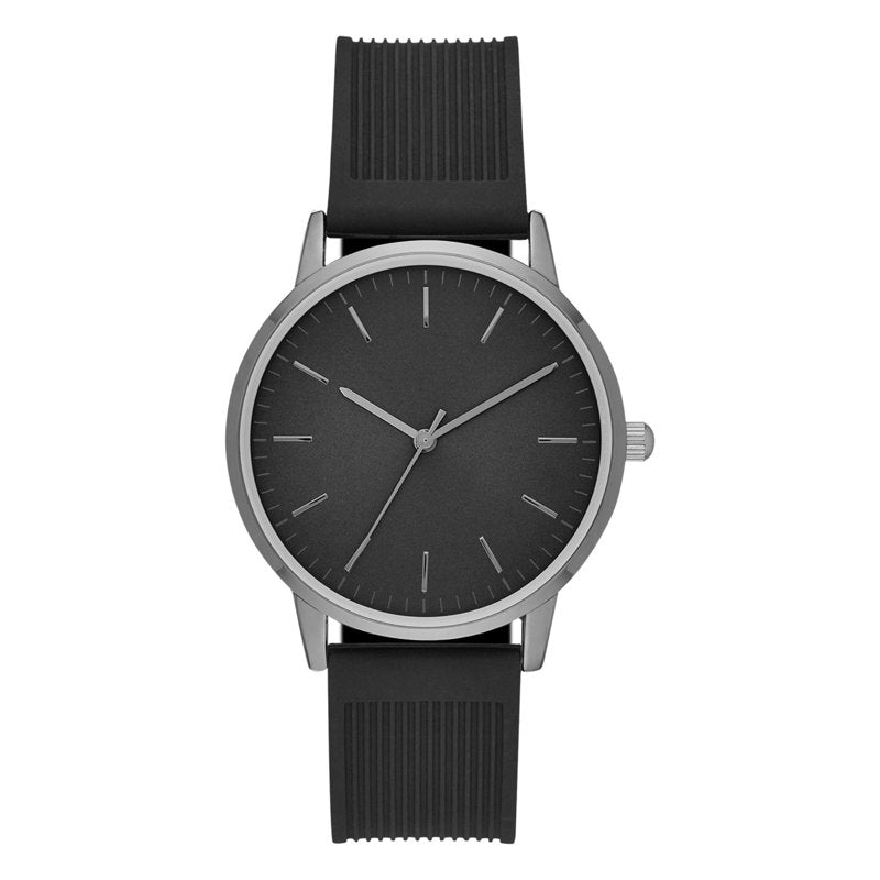 Men's Minimalist Quartz Watch with Black Dial and Silicone Strap
