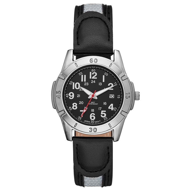 Men's Analog Watch with Gunmetal Case and Black Vegan Leather Strap