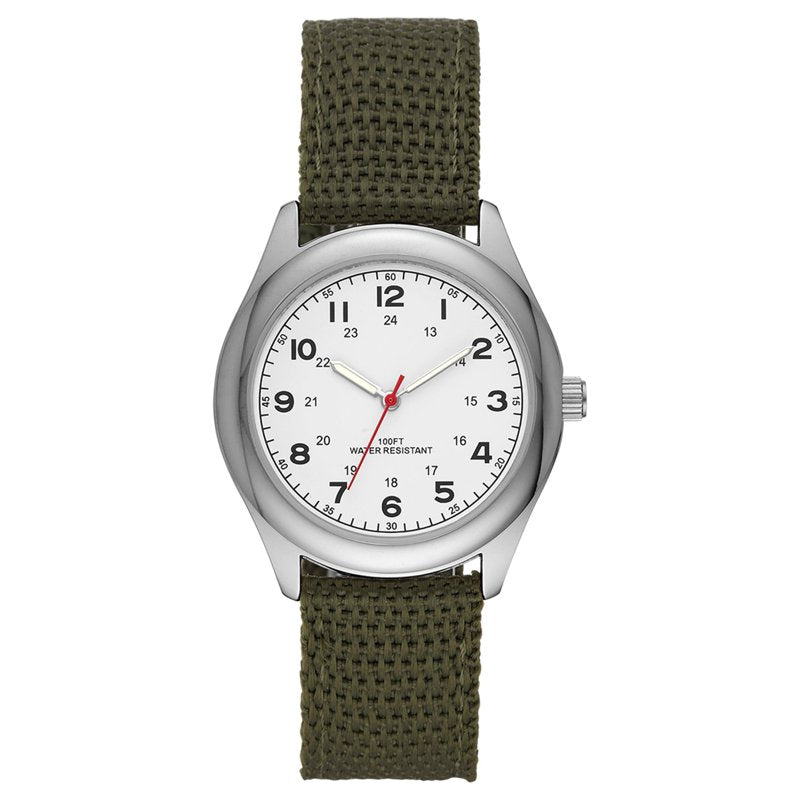 Men's Watch with Silvertone Case and Green Nylon Strap - Easy Read Dial