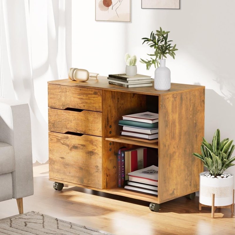 3-Drawer Rolling File Cabinet with Lock - Under Desk Office Storage