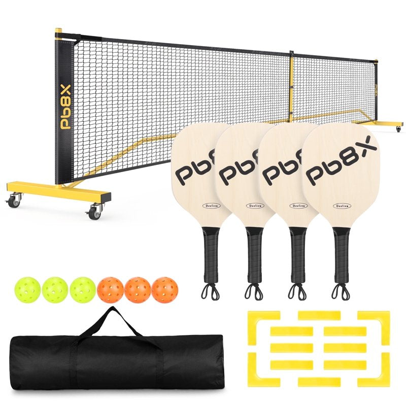 Portable Pickleball Net Set 22ft with Wheels, Paddles, Balls & Carry Bag