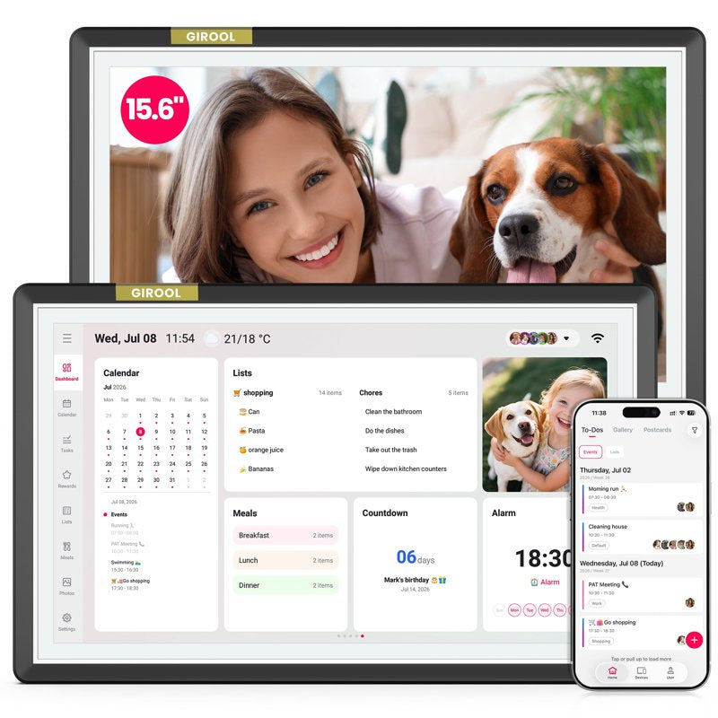 15.6-Inch Digital Family Calendar Touchscreen Wall Planner with Chore & Meal Management