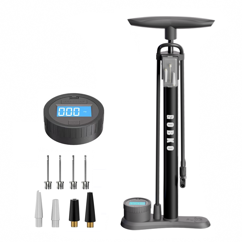 High-Pressure Bicycle Floor Pump with Digital Gauge and Dual Valves
