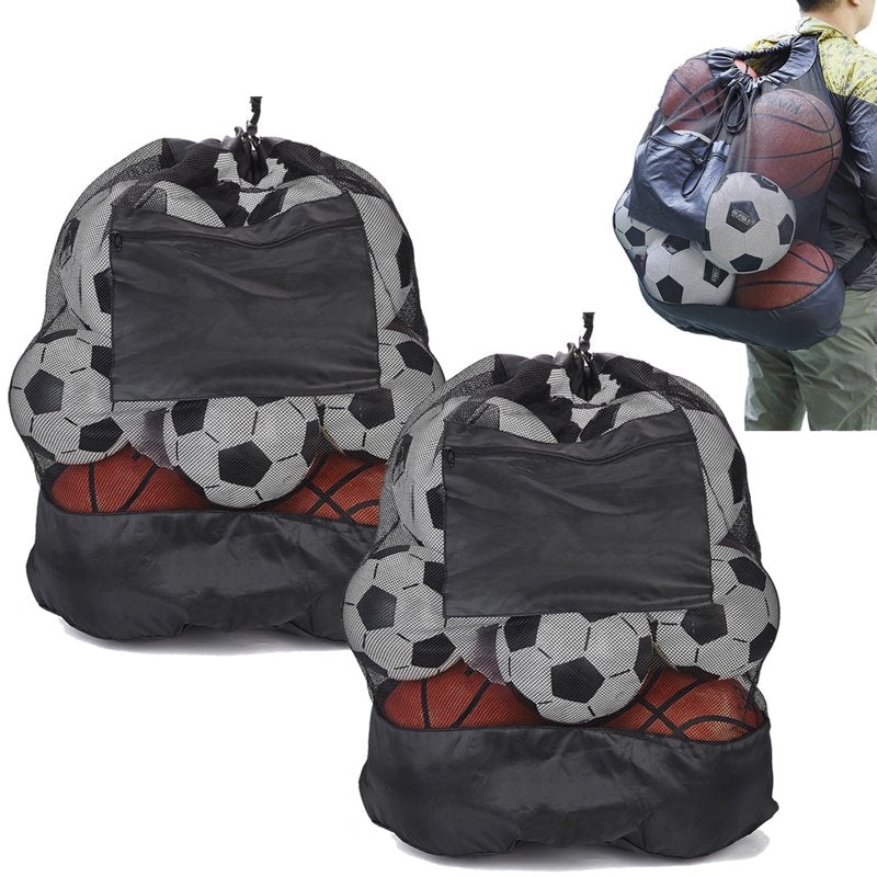 GOGHOST Mesh Sports Ball Bag 2 Pack with Adjustable Strap - Black (Variation L)