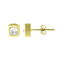 Gold Plated Sterling Silver CZ Square Bezel Set Stud Earrings - Small
