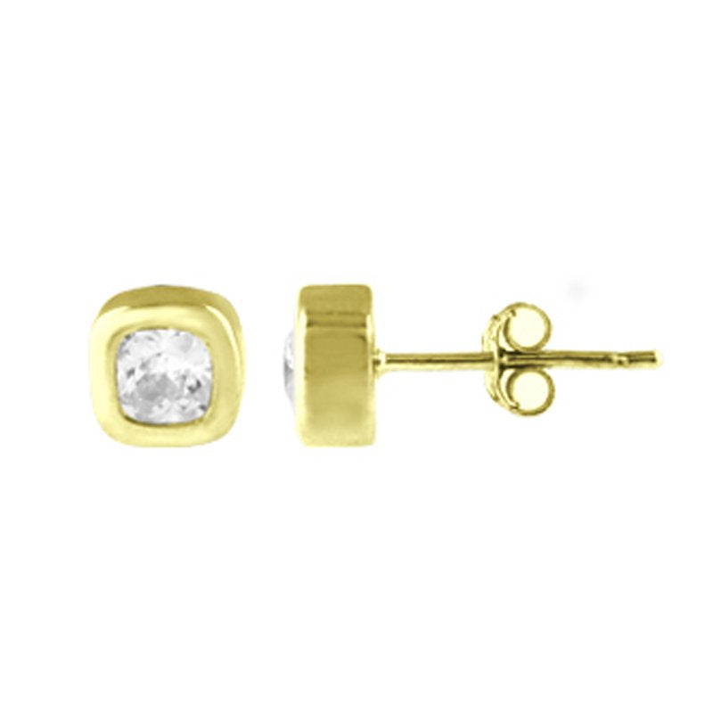 Gold Plated Sterling Silver CZ Square Bezel Set Stud Earrings - Small