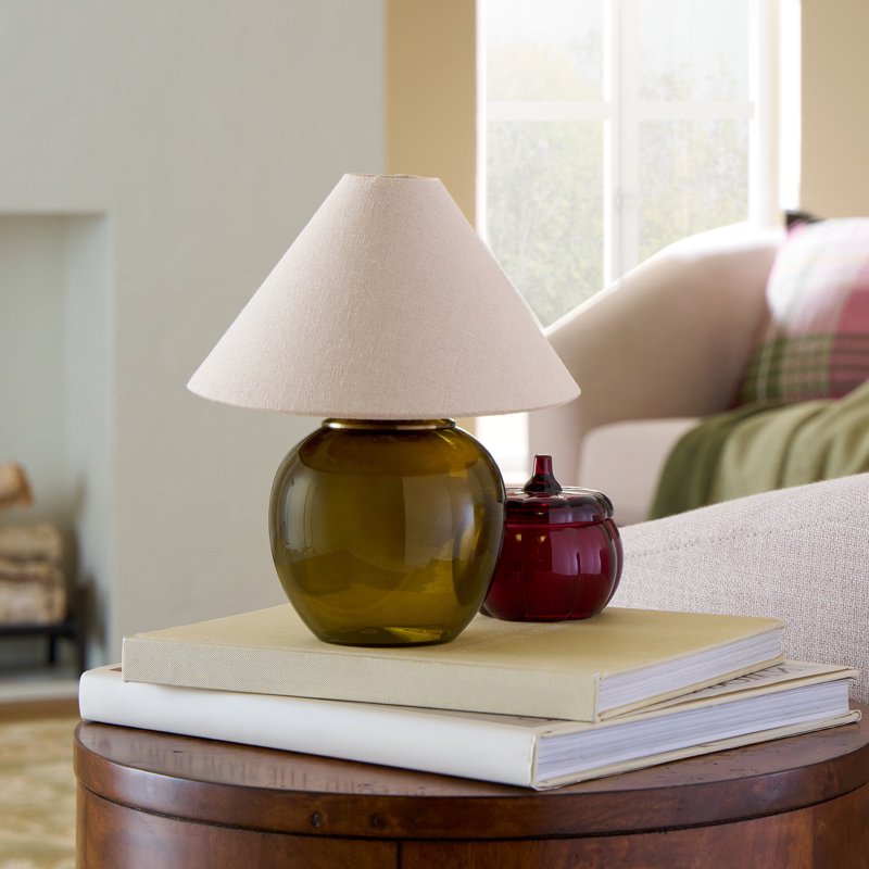 Rechargeable LED Table Lamp with Dimmable Touch Sensor - Green Glass Base