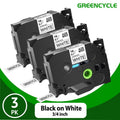 3 Pack Laminated Label Tape for Brother P-touch TZe-241 - Black on White, 18mm
